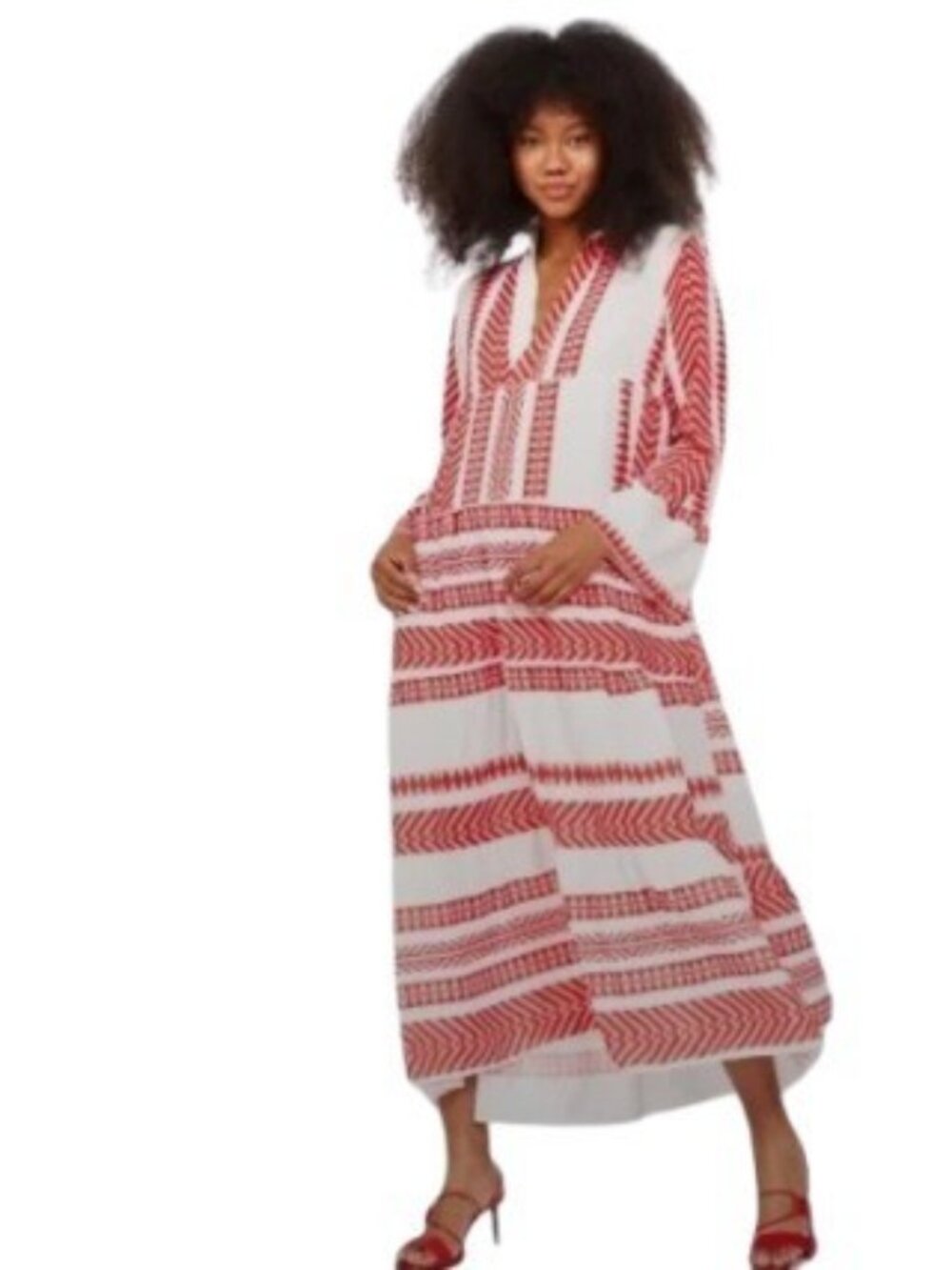 NWOT Silk & Salt Large Red & White Summer Of Love Bohemian‎ Tiered Maxi Dress